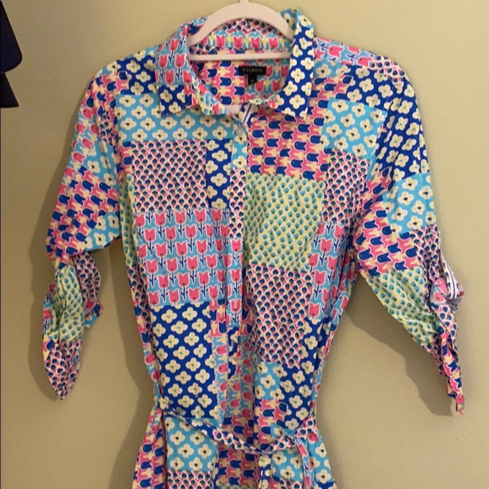 Talbots floral patchwork shirt dress
